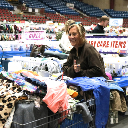 Excited shopper at a JBF sale. 